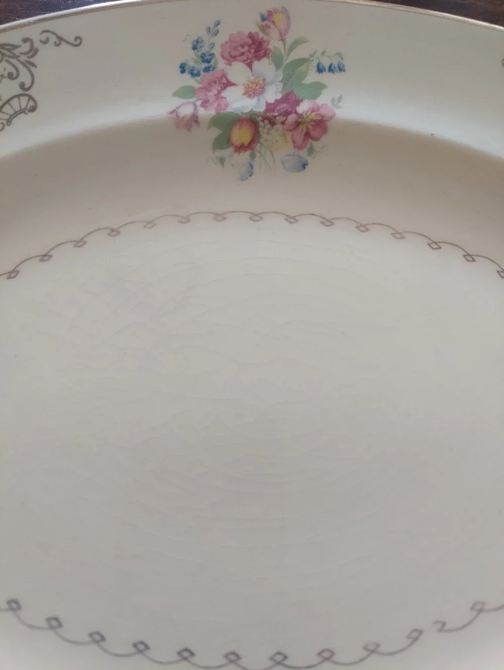 Cream Porcelain Floral Serving Platter with Gold Trim